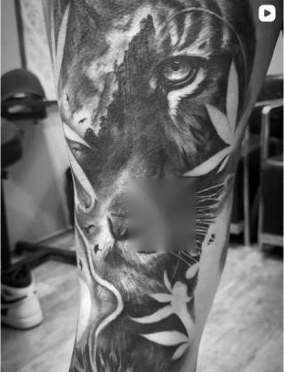 Black and grey realism tiger tattoo by Thelmo