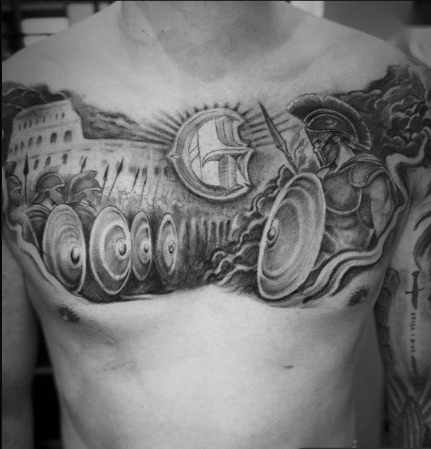 Roman warrior black and grey chest and shoulder piece