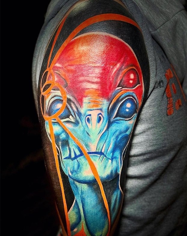 Bold color sci-fi alien arm piece